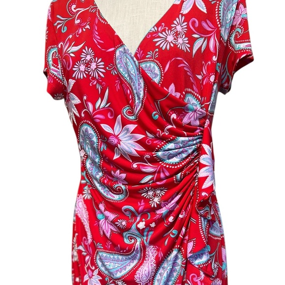 Shelby & Palmer 12 Red Faux Wrap Paisley Midi Dress - Picture 3 of 8